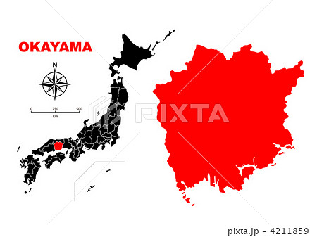 岡山県 地図のイラスト素材