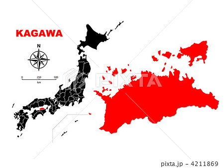 香川県 地図のイラスト素材