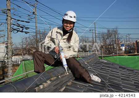 瓦を補修する女性 4214543