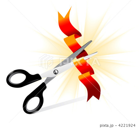 Vector art of scissors cutting ribbon in front of currency symbo 4221924