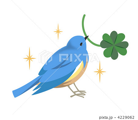青い鳥 四ツ葉のクローバー のイラスト素材
