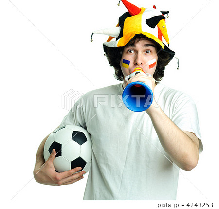 Football fan with ball and trumpet 4243253