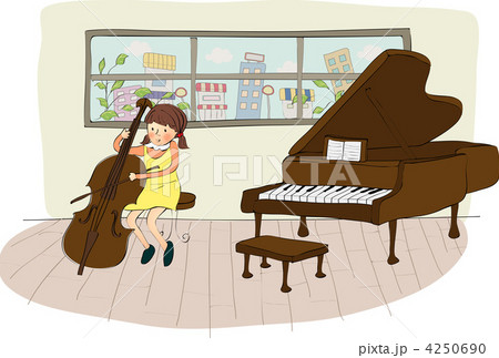 ピアノ 女の子 チェロのイラスト素材