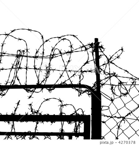 wired fence with barbed wires 4270378