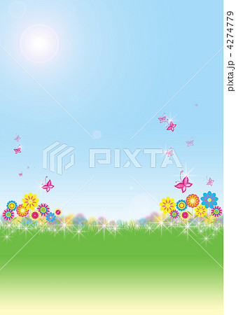花畑に舞う蝶のイラスト素材