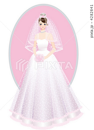 ウエディングドレスの花嫁のイラスト素材