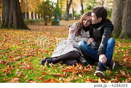 Young beautiful couple in the Luxembourg garden at fall. Paris, 4288203