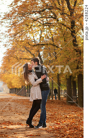 Young beautiful couple in the Luxembourg garden at fall. Paris, 4288224