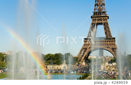 Eiffel Tower and rainbow in fountain Eiffel Tower and rainbow in fountain 4289059