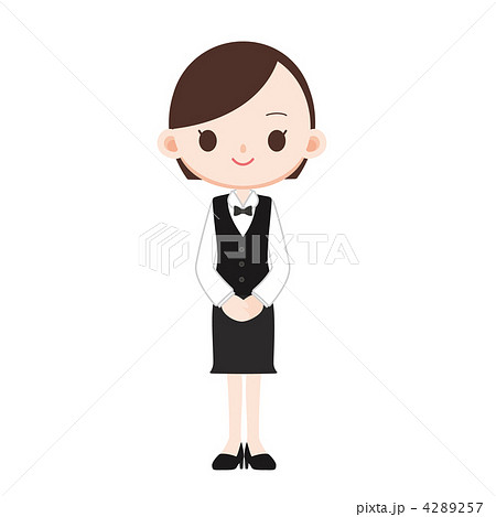 黒いベスト 蝶ネクタイの制服の女性店員のイラスト素材