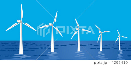 洋上風力発電 横長のイラスト素材