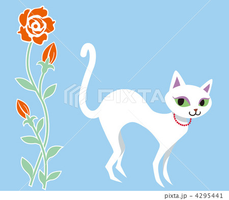 白猫と花のイラスト素材