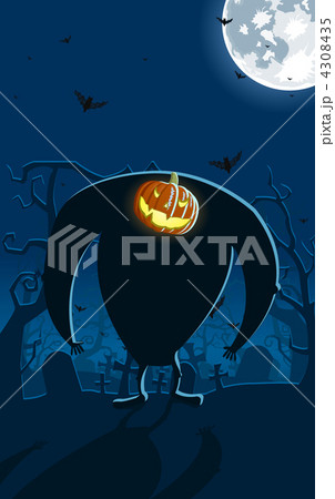 Vector illustration of scary Jack-o-lantern man on the grave 4308435