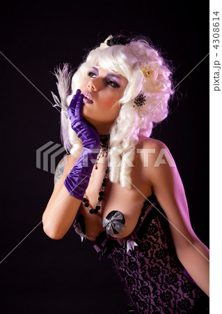 Sensual woman in fashionable corset and white Victorian wig 4308614