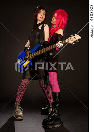 Two rock girls with bass guitar 4308928