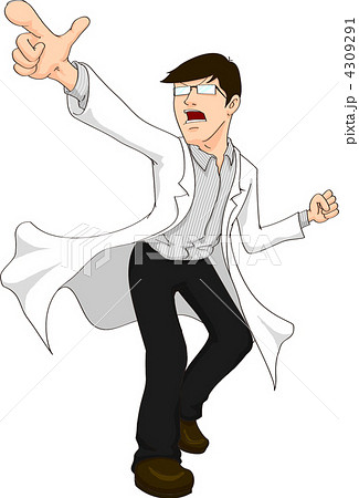 白衣で眼鏡の医者 科学者 博士のような男性が指差し のイラスト素材