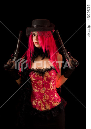 Cabaret girl in pink corset with two guns 4309336