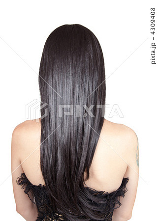 Rear view of young woman with black silky hair 4309408