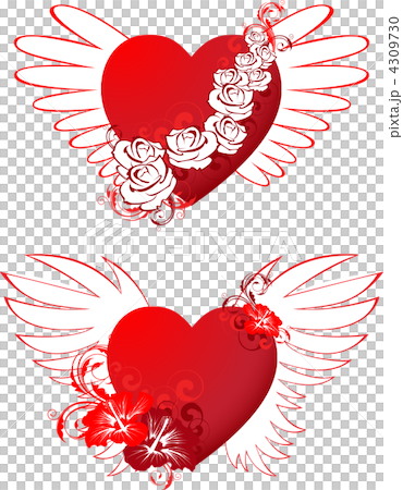 red hearts with floral ornament and wings red hearts with floral ornament and wings 4309730