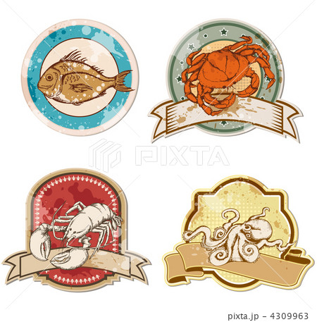 vintage labels with seafood 4309963