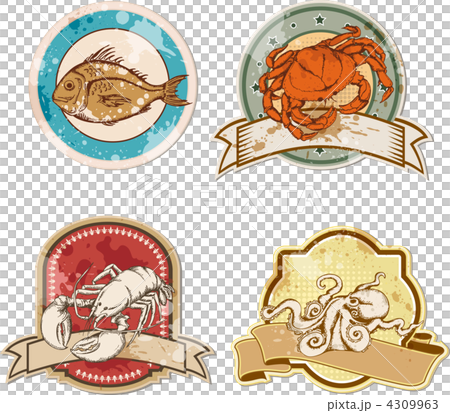 vintage labels with seafood 4309963