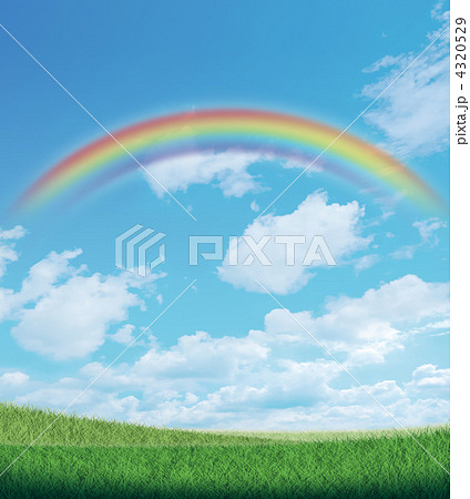 虹と原っぱのイラスト素材