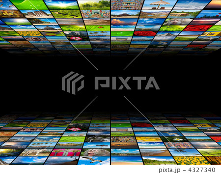 Abstract multimedia background composed of many images with copy 4327340