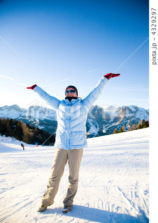 Happy Woman Under The Sunlight In Mountain Resort Happy Woman Under The Sunlight In Mountain Resort 4329297