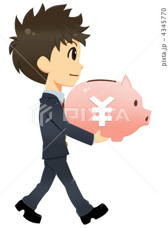 ブタの貯金箱と男性 4345770