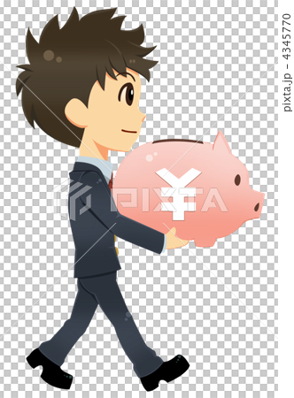 ブタの貯金箱と男性 4345770