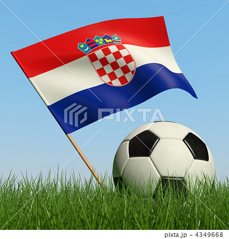 Soccer ball in the grass and flag of Croatia. Soccer ball in the grass and flag of Croatia. 4349668