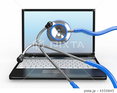 Service for laptop repair. Laptop with stethoscope Service for laptop repair. Laptop with stethoscope 4350845