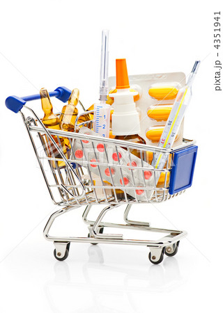 Pharmacy medicine. Shopping cart with pills and medical supplies Pharmacy medicine. Shopping cart with pills and medical supplies 4351941