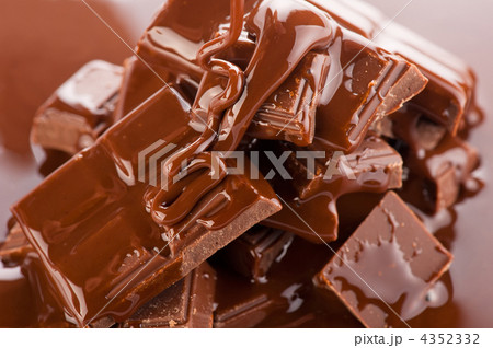 Chocolate background. Broken bars and flowing liquid chocolate 4352332