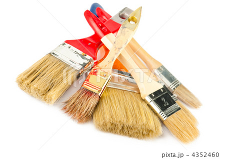 Painter working tools. Set of paintbrushes for home renovation. 4352460