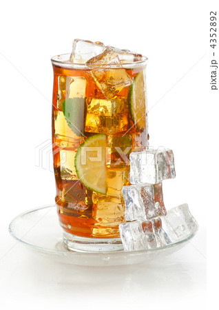 Glass of iced tea with ice cubes, lime and mint, covered with wa Glass of iced tea with ice cubes, lime and mint, covered with wa 4352892