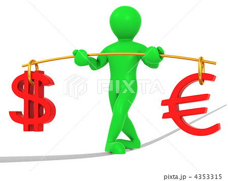 Man walking on a rope. Balance of dollar and euro 4353315