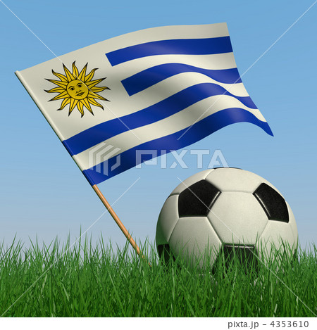Soccer ball in the grass and the flag of Uruguay Soccer ball in the grass and the flag of Uruguay 4353610