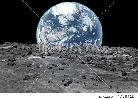 月面 地球 黒背景のイラスト素材