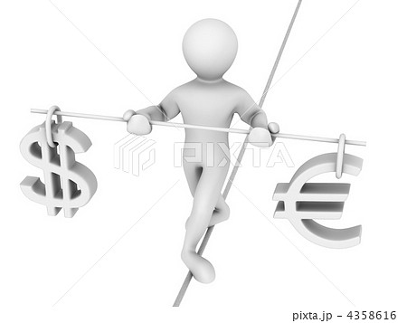 Man walking on a rope. Balance of dollar and euro 4358616