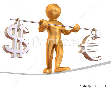 Man walking on a rope. Balance of dollar and euro 4358617