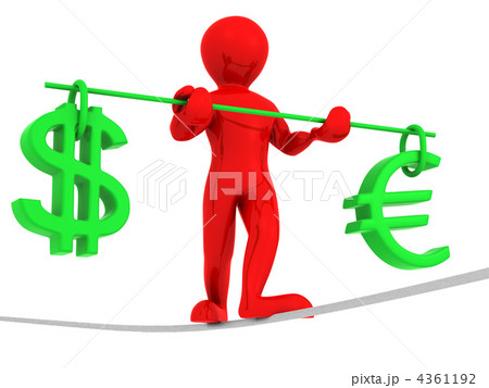 Man walking on a rope. Balance of dollar and euro 4361192