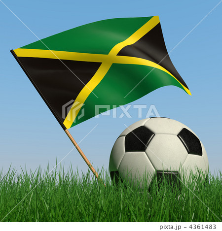 Soccer ball in the grass and the flag of Jamaica Soccer ball in the grass and the flag of Jamaica 4361483