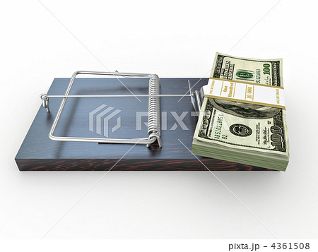 Mousetrap with dollar on white isolated background Mousetrap with dollar on white isolated background 4361508