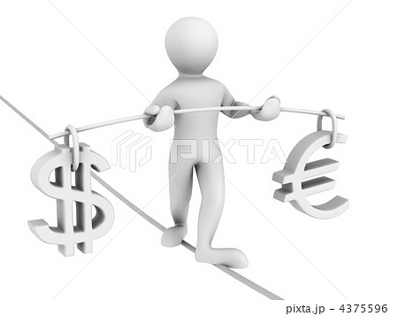 Man walking on a rope. Balance of dollar and euro 4375596
