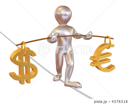 Man walking on a rope. Balance of dollar and euro Man walking on a rope. Balance of dollar and euro 4376318