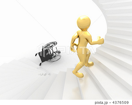 Men with wheelchair and stairs. Difficult decision 4376509