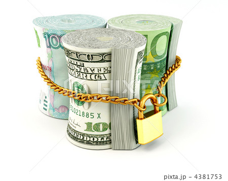 Dollar, euro, ruble on lock Dollar, euro, ruble on lock 4381753