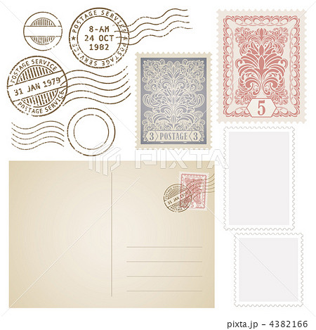 切手 スタンプ ハガキのイラスト素材