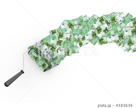 Roller brush with euro on white isolated background. 3d 4383636